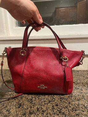 Coach Kacey Red Pebbled Leather Satchel with Gold Hardware